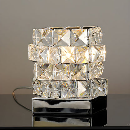 Crystal Cube Table Lamp Modern Bedroom Accent | Treviko