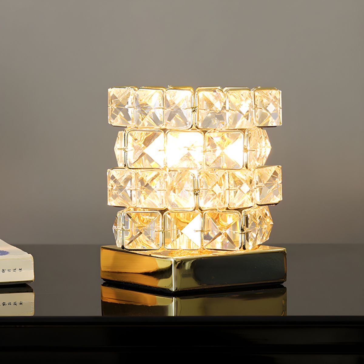 Crystal Cube Table Lamp Modern Bedroom Accent | Treviko