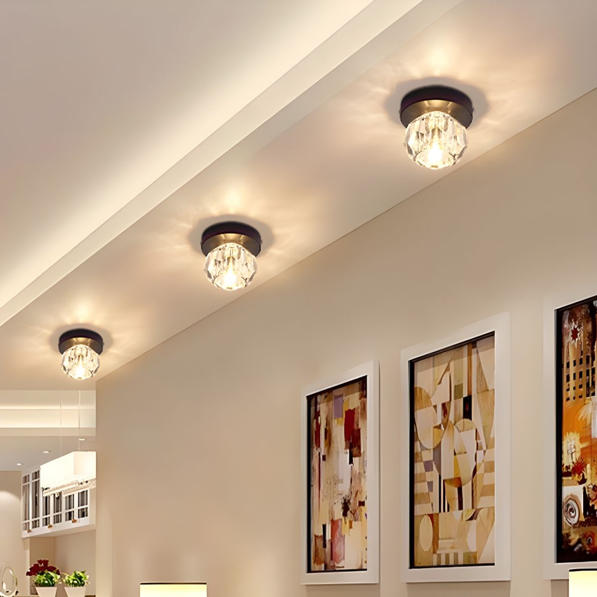 Crystal Globe Flush Mount Ceiling Light Modern Compact | Luvoria