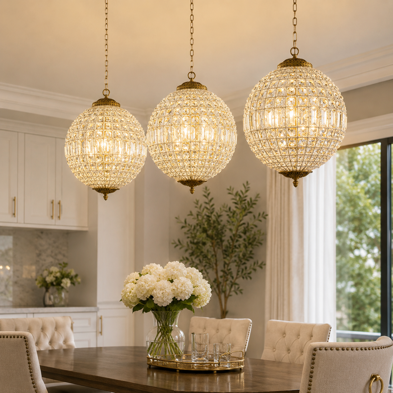 Crystal Globe Pendant Light French Country Brass Finish | Zorevia