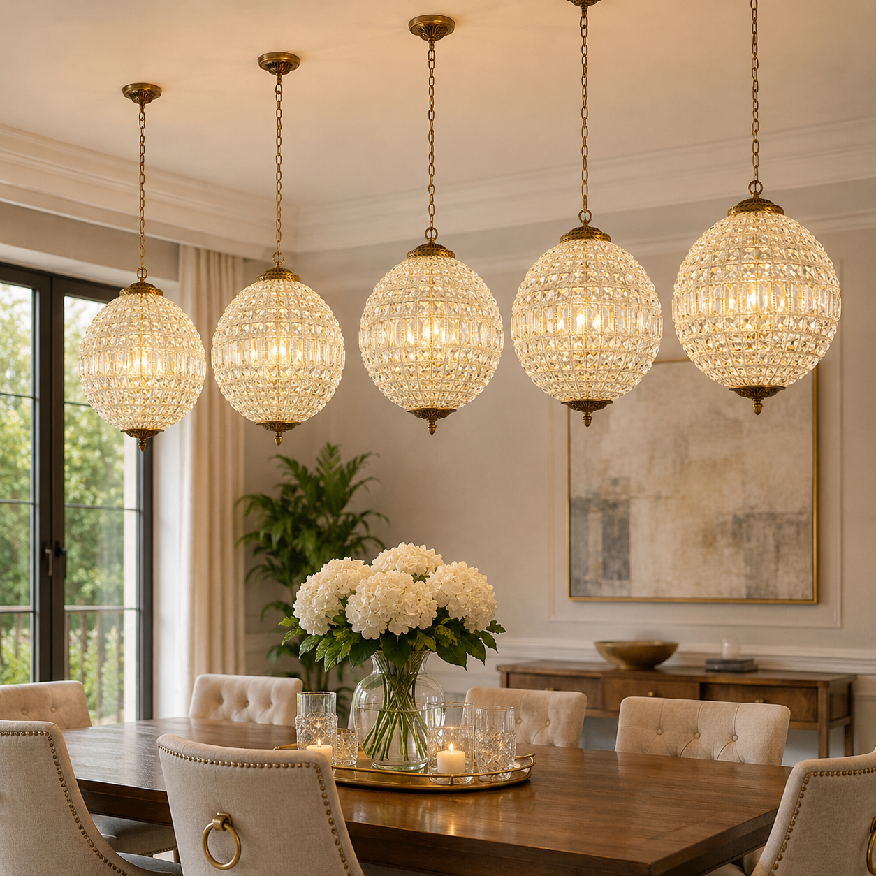 Crystal Globe Pendant Light French Country Brass Finish | Zorevia