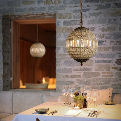 Crystal Globe Pendant Light French Country Brass Finish | Zorevia