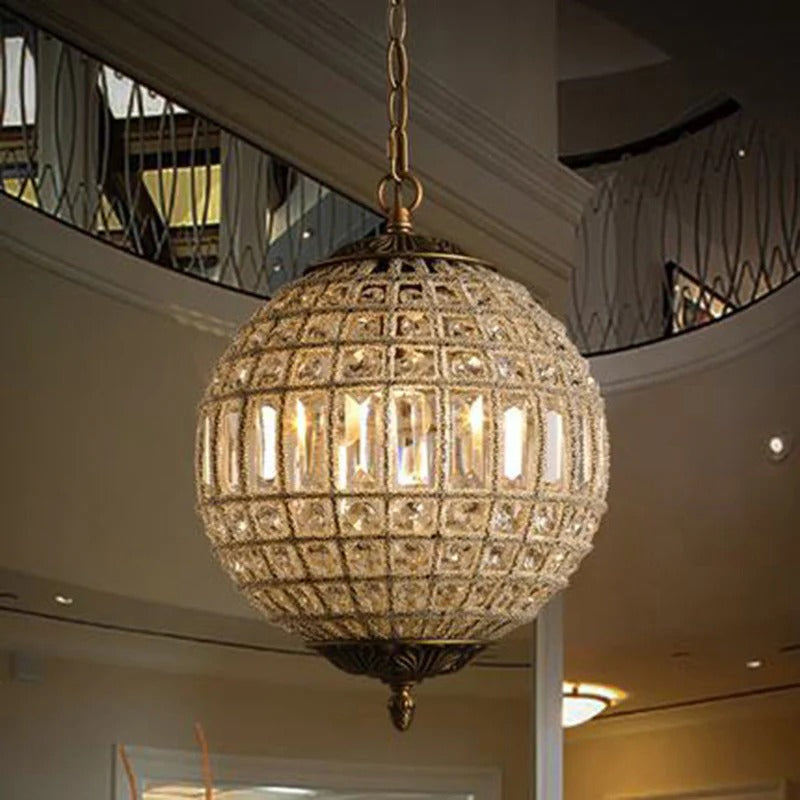 Crystal Globe Pendant Light French Country Brass Finish | Zorevia