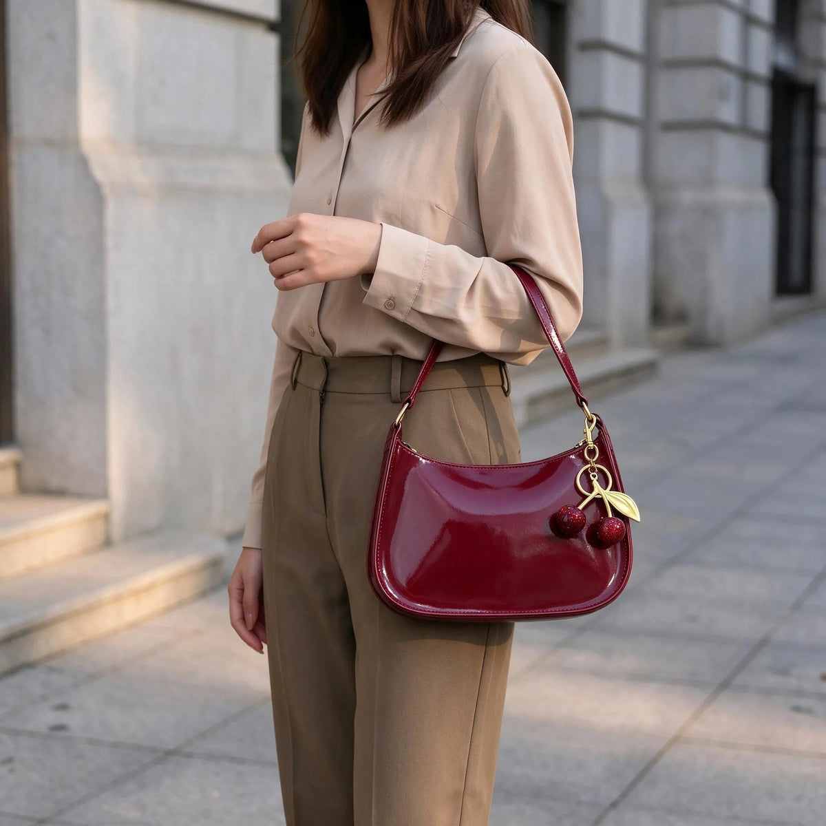 Curved Zipper Shoulder Bag For Women