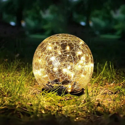 Decorative Cracked Glass Solar LED Garden Globe Light | Sunluma