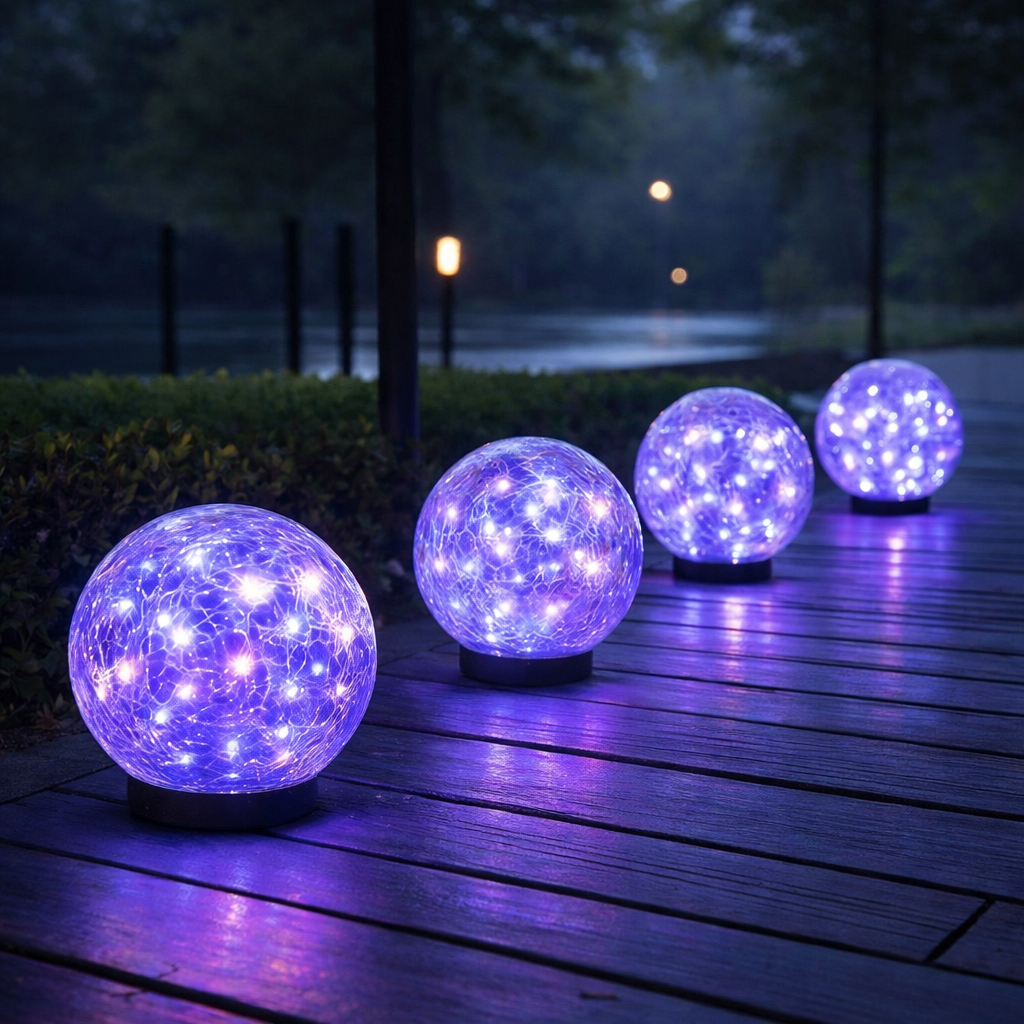 Decorative Cracked Glass Solar LED Garden Globe Light | Sunluma