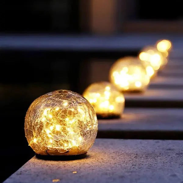 Decorative Cracked Glass Solar LED Garden Globe Light | Sunluma