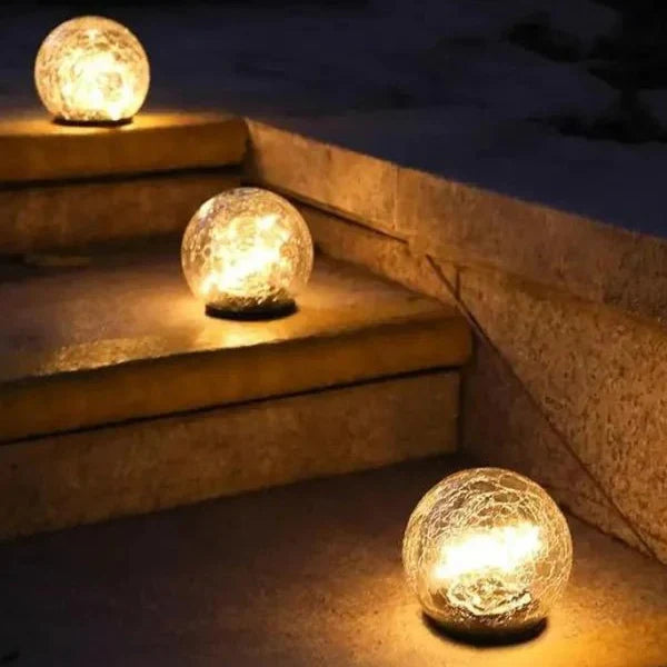 Decorative Cracked Glass Solar LED Garden Globe Light | Sunluma