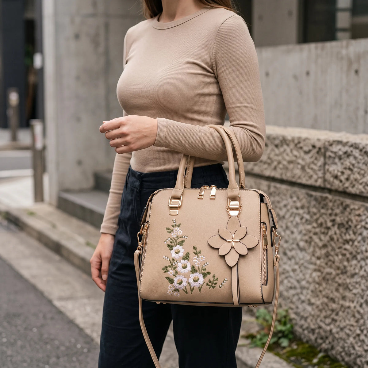 Embroidered Zip Tote Bag