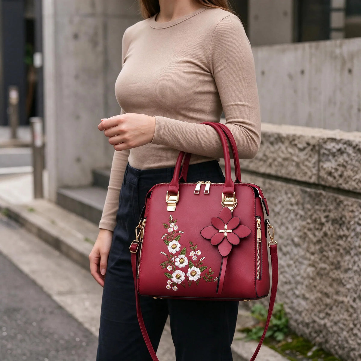 Embroidered Zip Tote Bag
