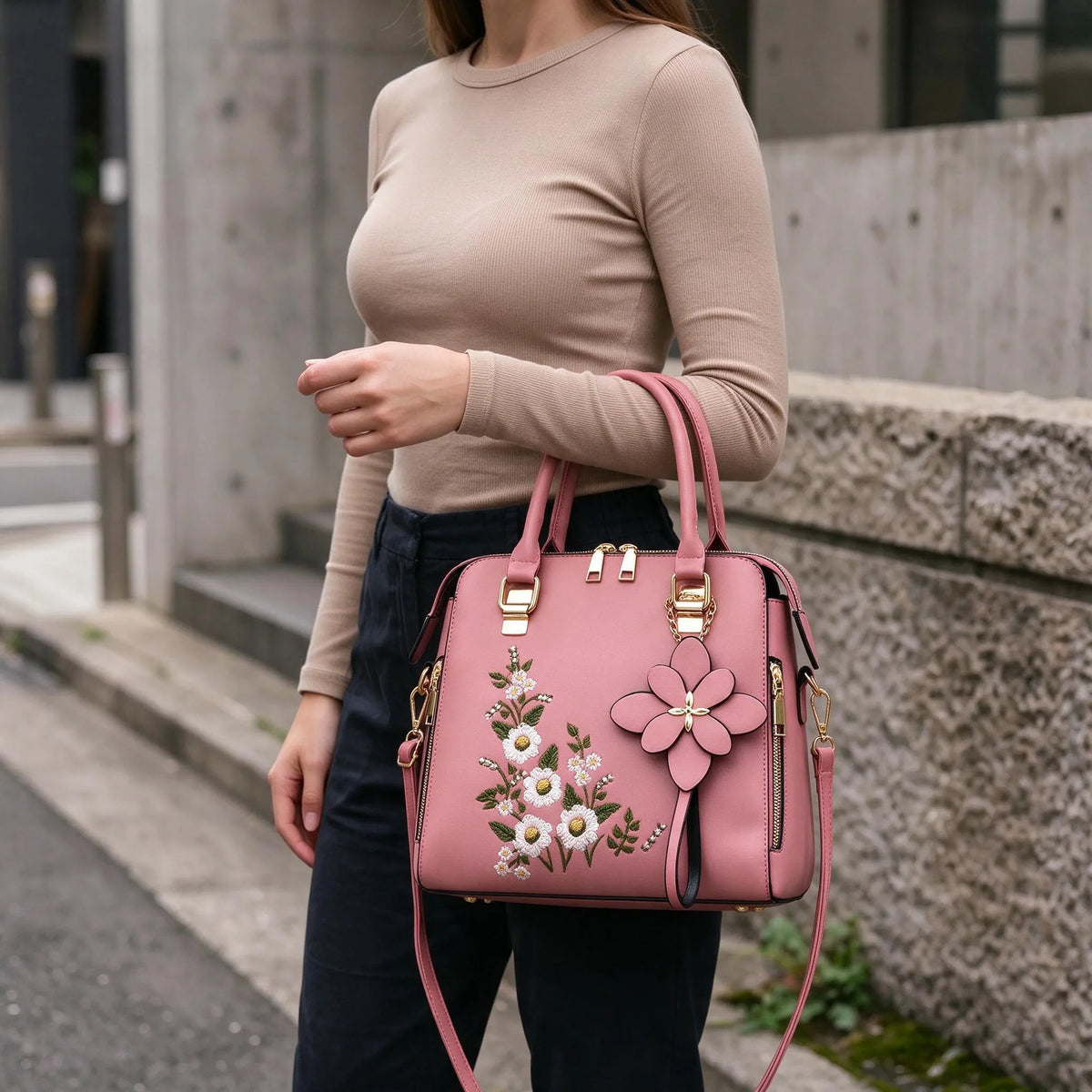 Embroidered Zip Tote Bag