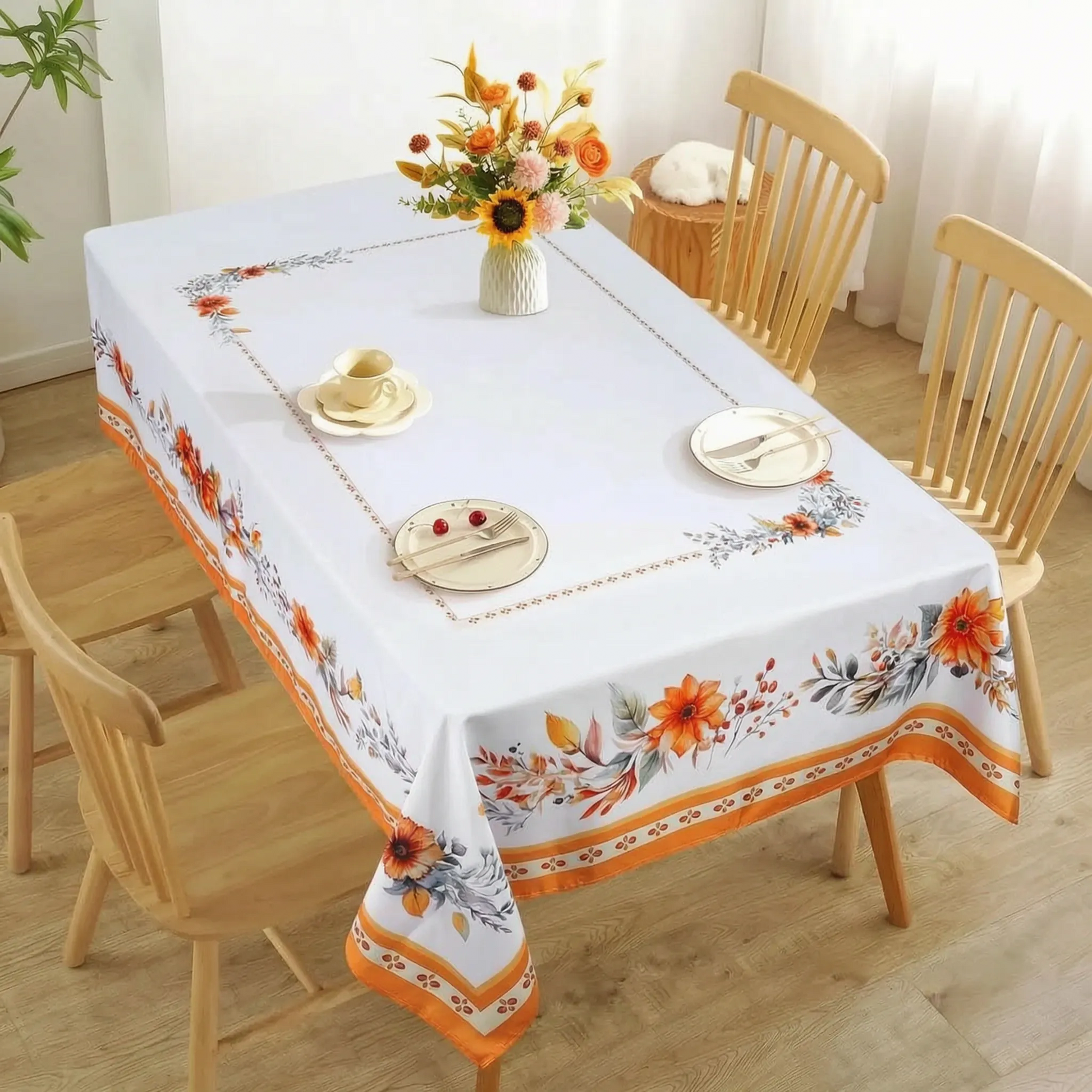 Fall Tablecloth with Autumn Leaves for Thanksgiving