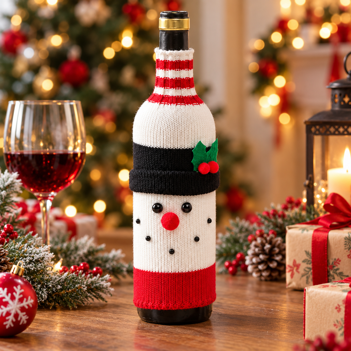 Festive Christmas Wine Bottle Cover