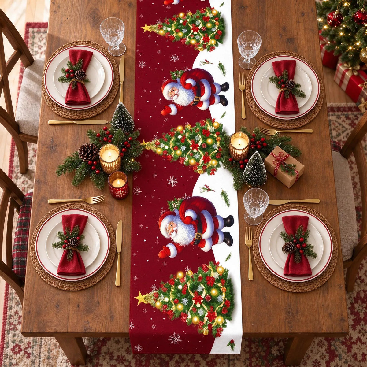 Festive Santa Christmas Table Runner