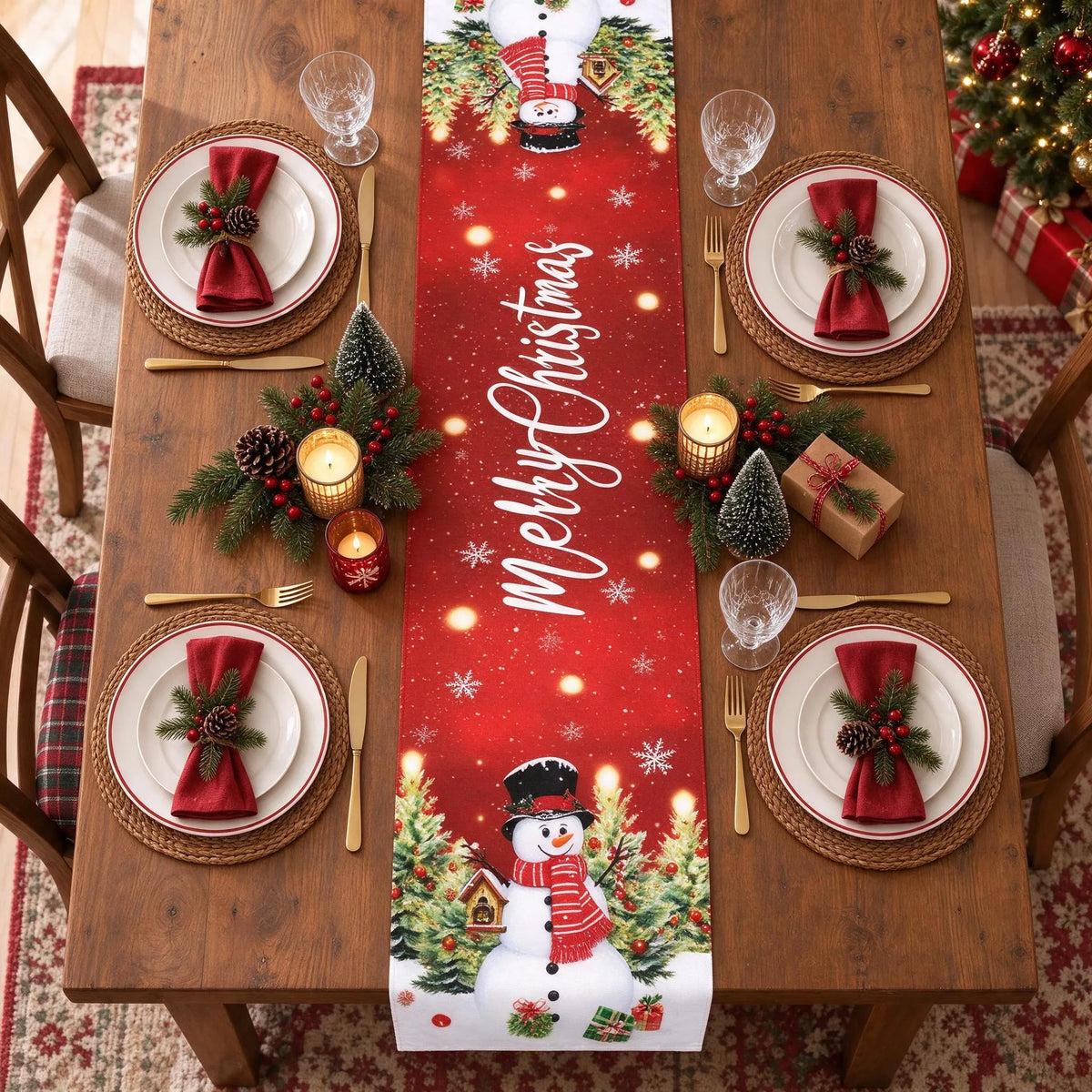 Festive Santa Christmas Table Runner