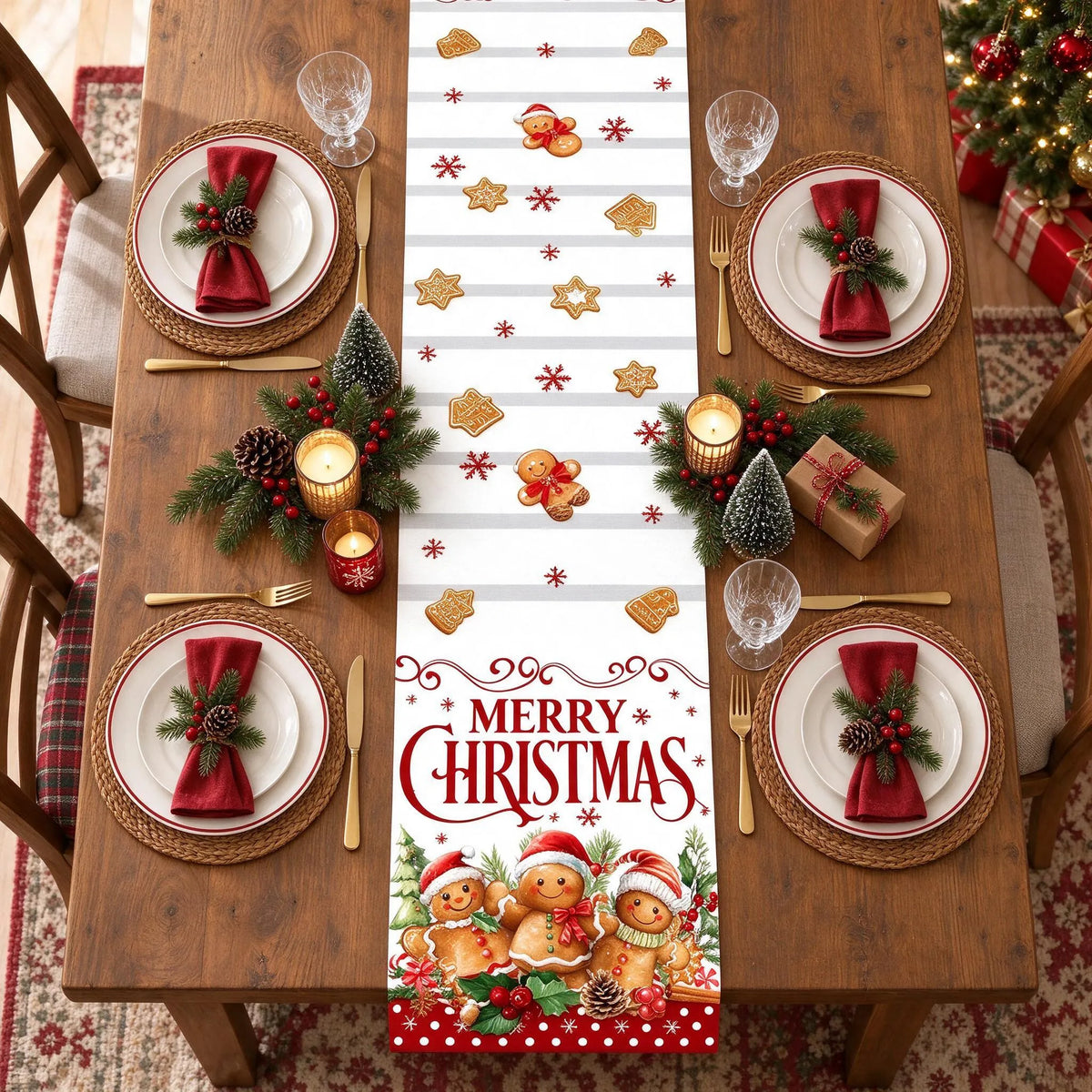 Festive Santa Christmas Table Runner