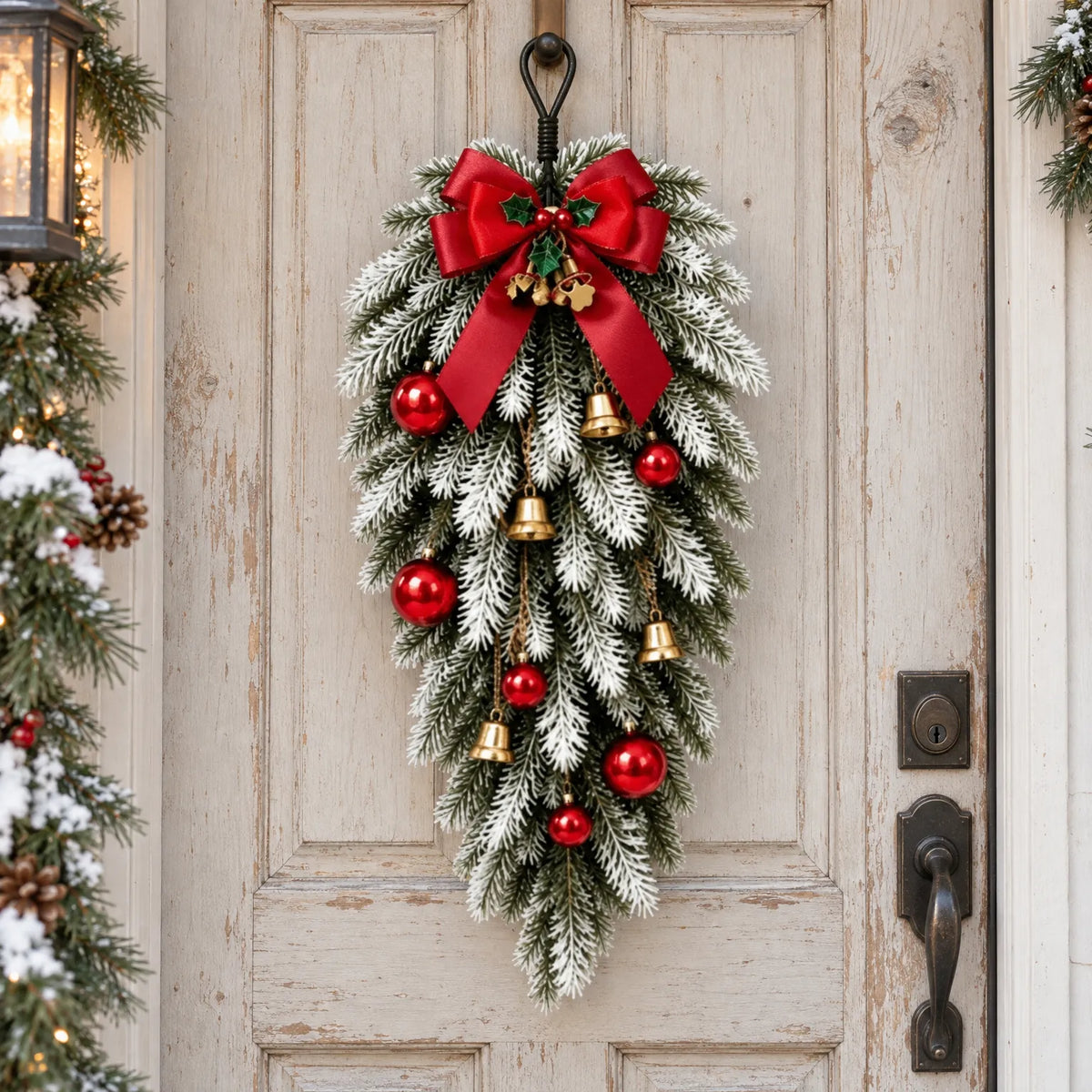 Flocked Teardrop Christmas Door Swag Wreath