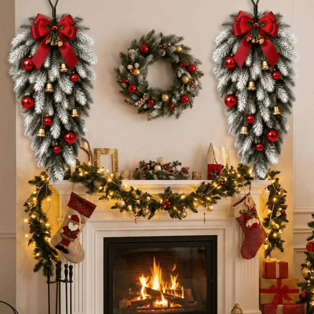 Flocked Teardrop Christmas Door Swag Wreath
