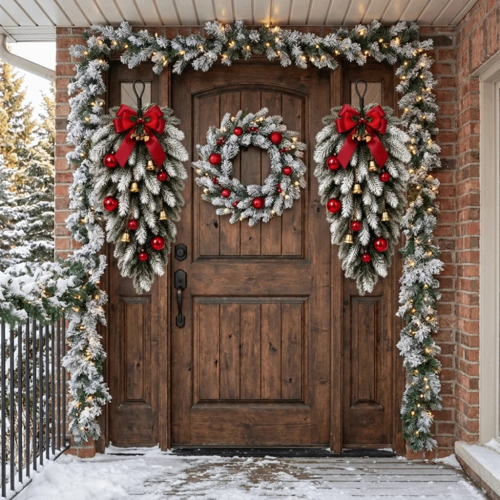Flocked Teardrop Christmas Door Swag Wreath