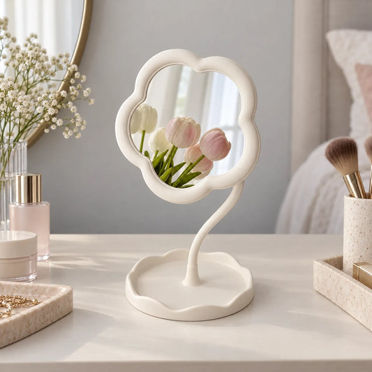Flower Shaped Vanity Mirror with Storage Base