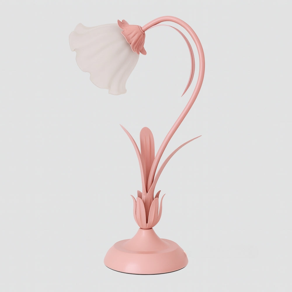 French Flower Table Lamp with Metal Base Vintage Style | Draxilo