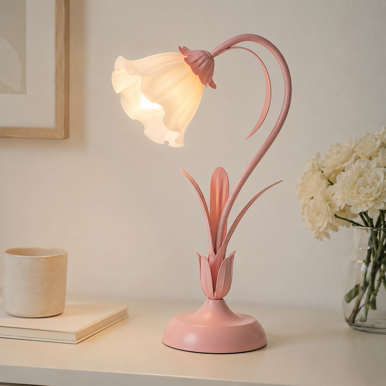 French Flower Table Lamp with Metal Base Vintage Style | Draxilo