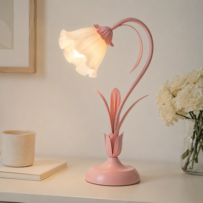 French Flower Table Lamp with Metal Base Vintage Style | Draxilo