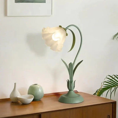 French Flower Table Lamp with Metal Base Vintage Style | Draxilo