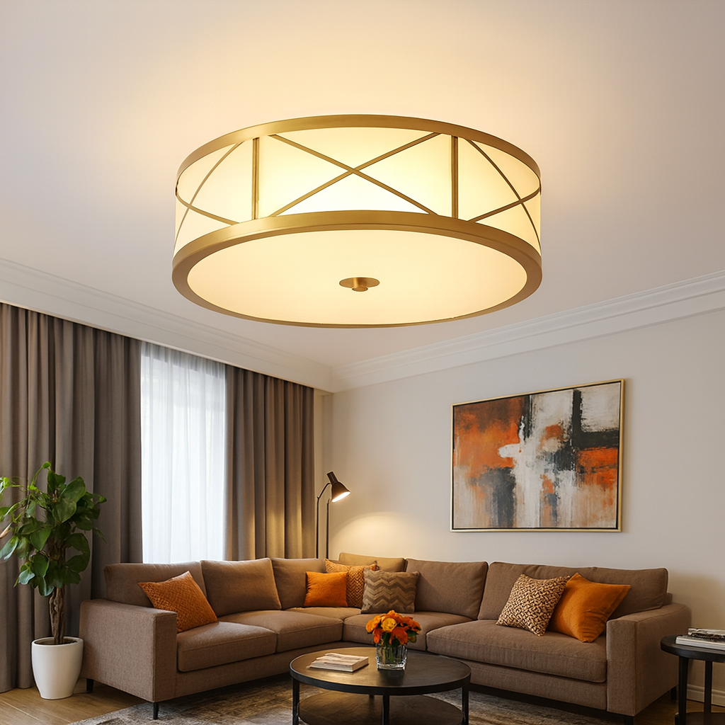 Frosted Glass Brass Vintage Ceiling Light Fixture | Briluma