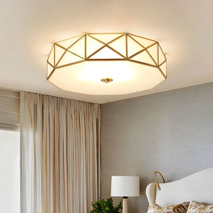 Frosted Glass Drum Ceiling Light Vintage Brass | Aveniq