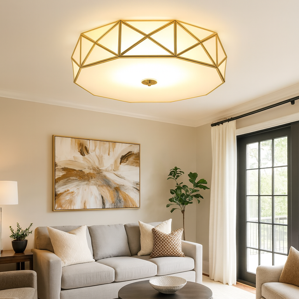 Frosted Glass Drum Ceiling Light Vintage Brass | Aveniq