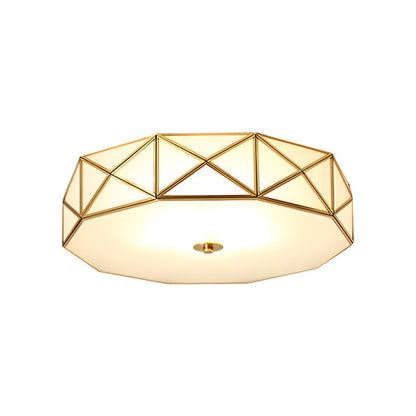 Frosted Glass Drum Ceiling Light Vintage Brass | Aveniq