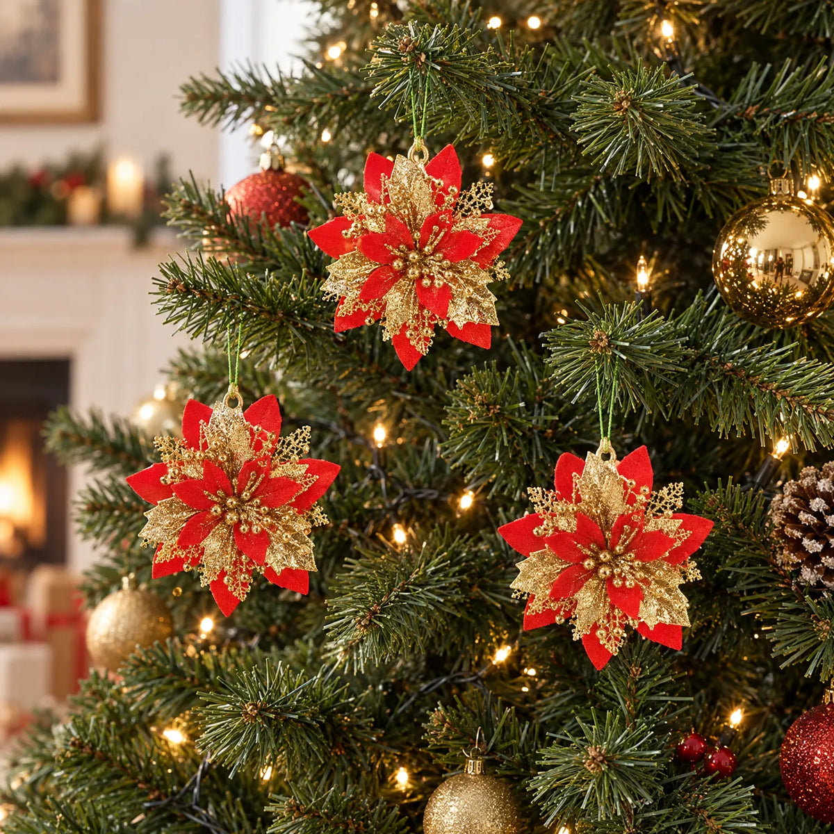 Glitter Christmas Tree Flower Ornaments