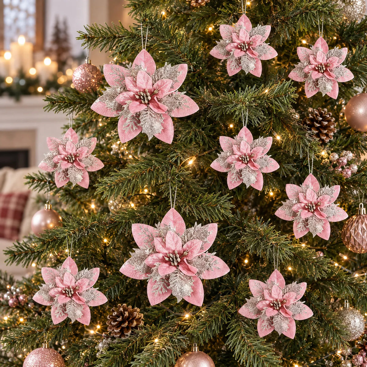 Glitter Christmas Tree Flower Ornaments
