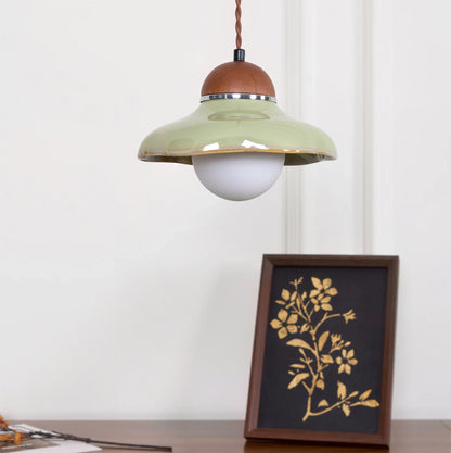Green Ceramic Pendant Light with Frosted Glass Diffuser | Valoren