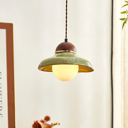 Green Ceramic Pendant Light with Frosted Glass Diffuser | Valoren