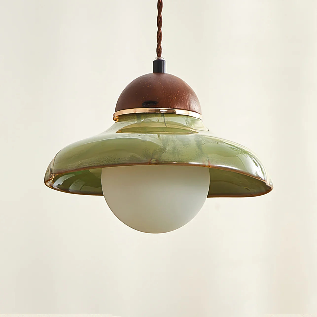 Green Ceramic Pendant Light with Frosted Glass Diffuser | Valoren