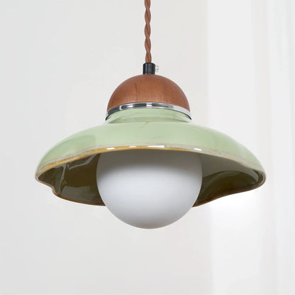 Green Ceramic Pendant Light with Frosted Glass Diffuser | Valoren