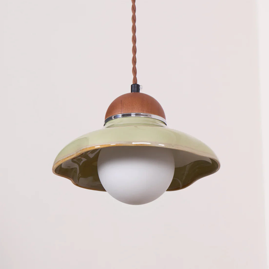 Green Ceramic Pendant Light with Frosted Glass Diffuser | Valoren