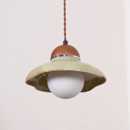 Green Ceramic Pendant Light with Frosted Glass Diffuser | Valoren