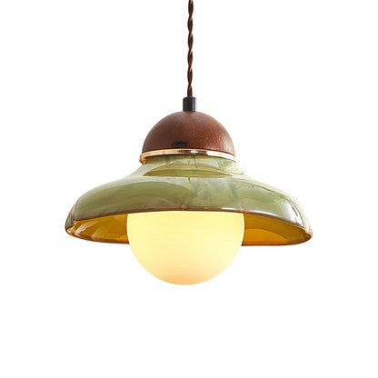 Green Ceramic Pendant Light with Frosted Glass Diffuser | Valoren