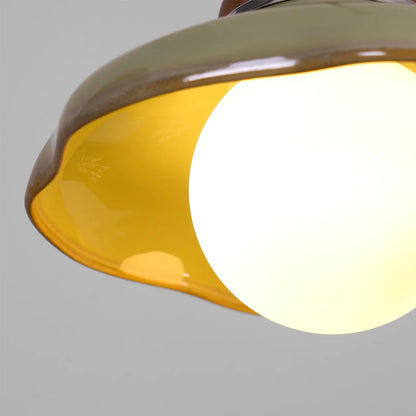 Green Ceramic Pendant Light with Frosted Glass Diffuser | Valoren