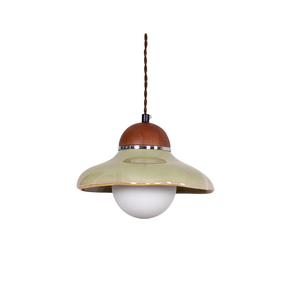 Green Ceramic Pendant Light with Frosted Glass Diffuser | Valoren