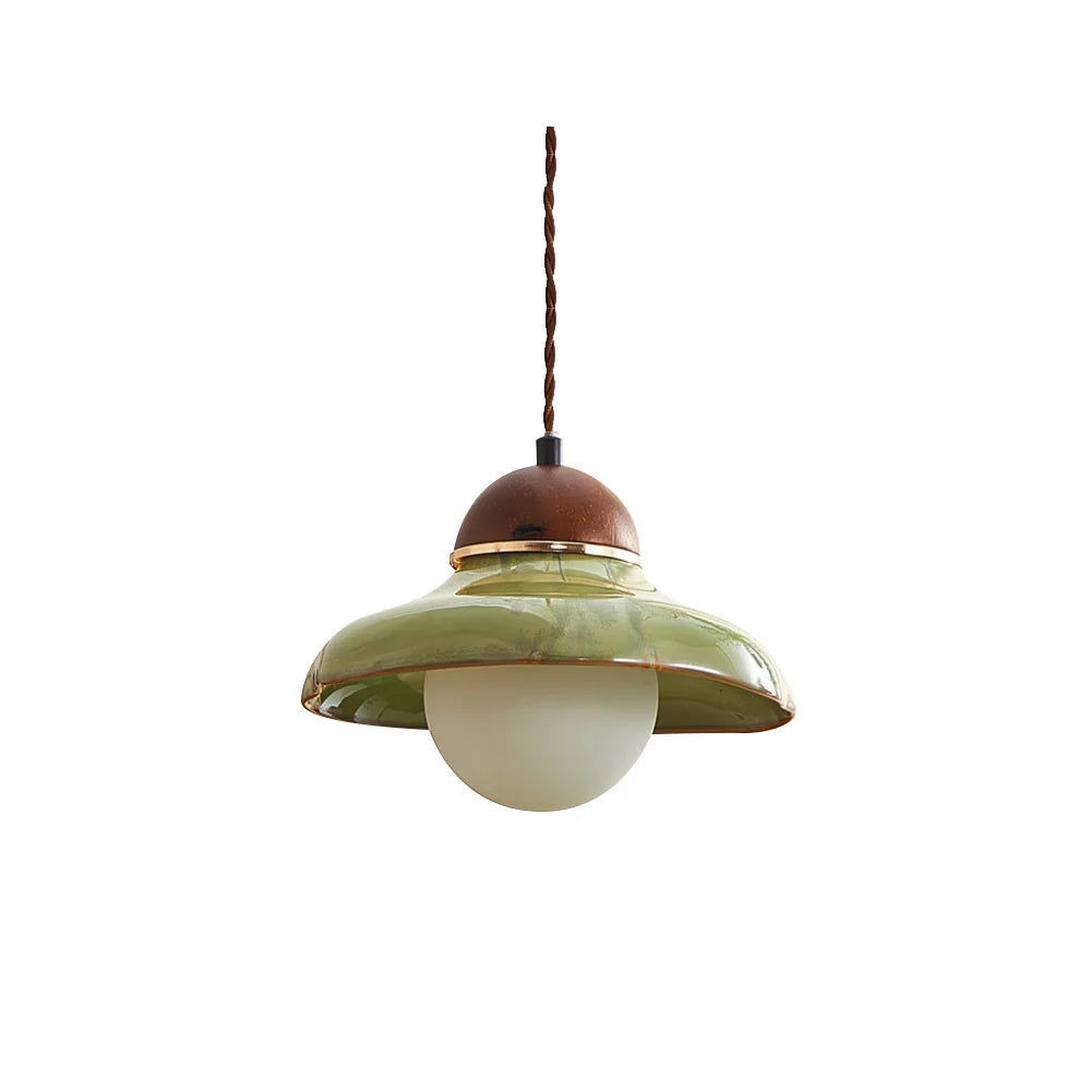 Green Ceramic Pendant Light with Frosted Glass Diffuser | Valoren