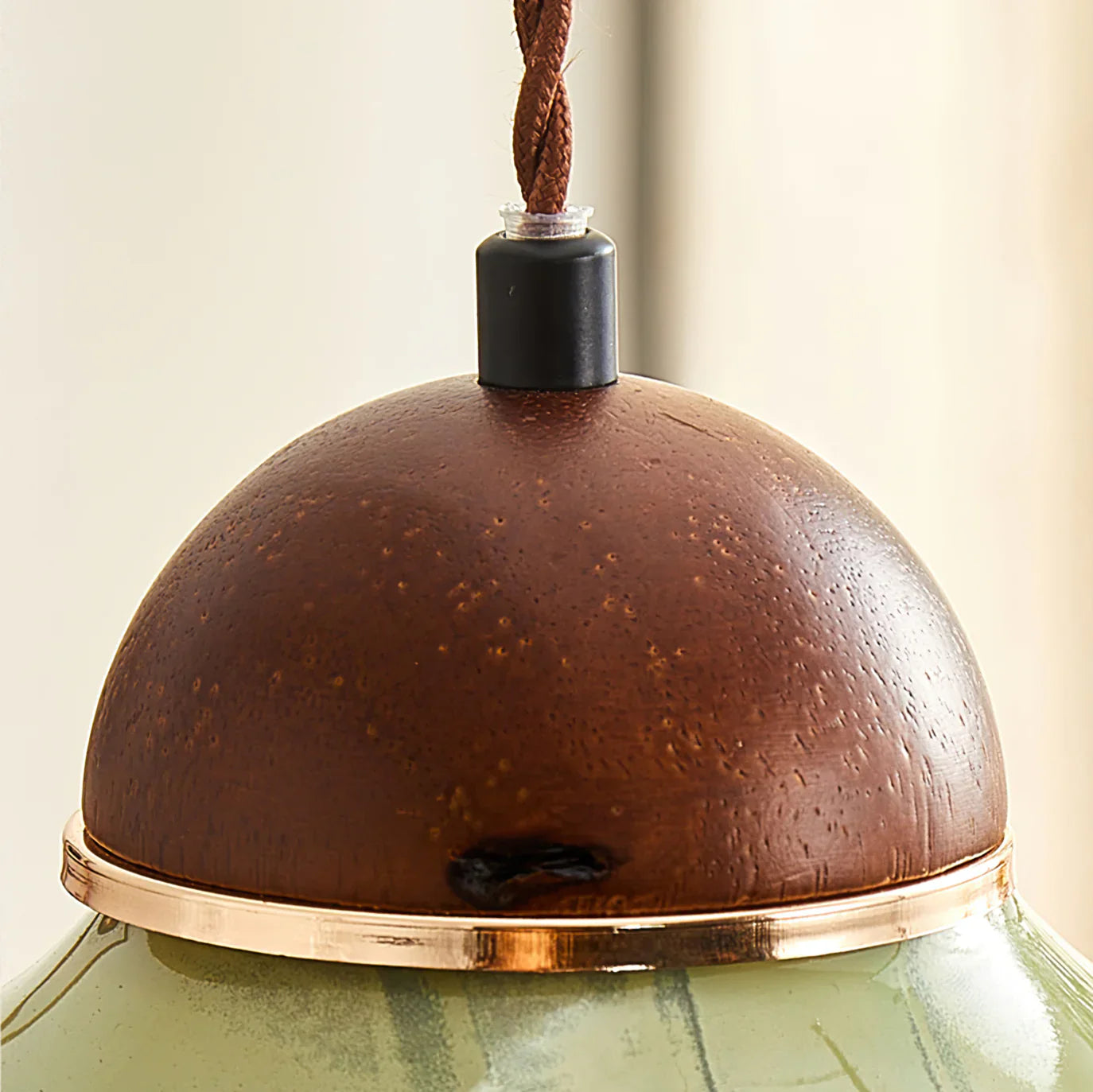 Green Ceramic Pendant Light with Frosted Glass Diffuser | Valoren