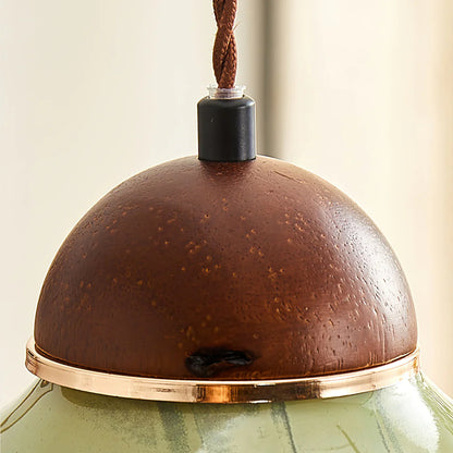 Green Ceramic Pendant Light with Frosted Glass Diffuser | Valoren