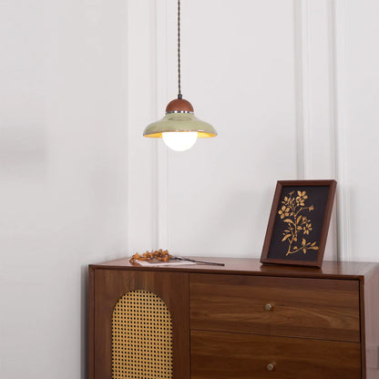 Green Ceramic Pendant Light with Frosted Glass Diffuser | Valoren