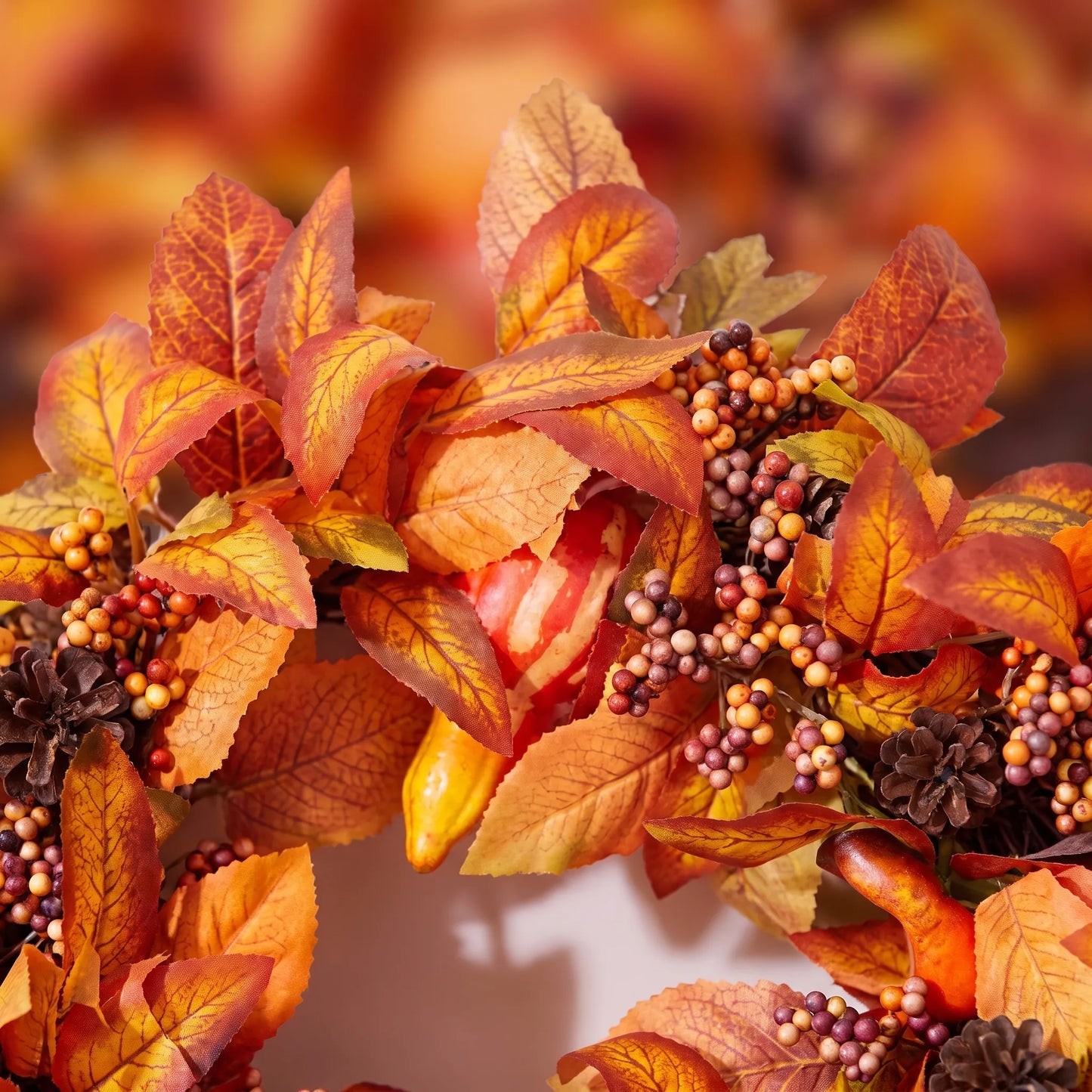 Halloween Fall Wreath Autumn Leaves Front Door Pumpkin Decoration