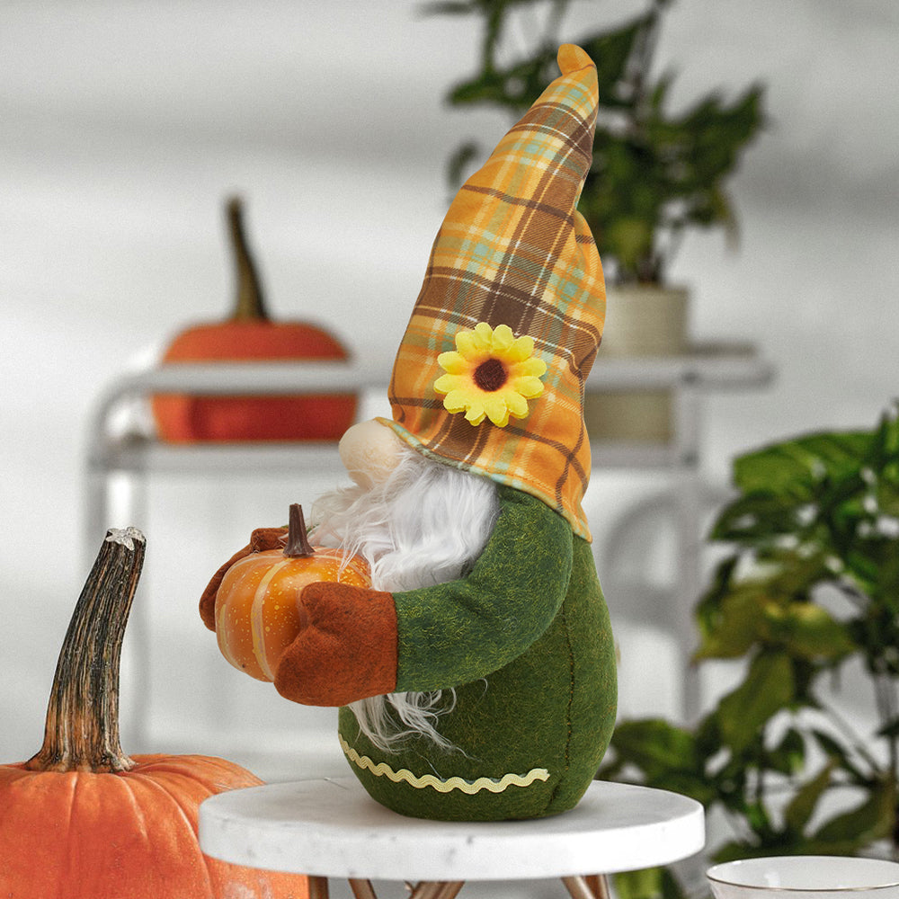 Halloween Gnome Decoration with Pumpkin and Plaid Hat