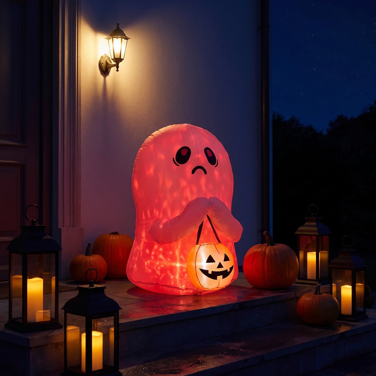 Halloween Inflatable Ghost with Pumpkin Light Up Outdoor Yard Decoration